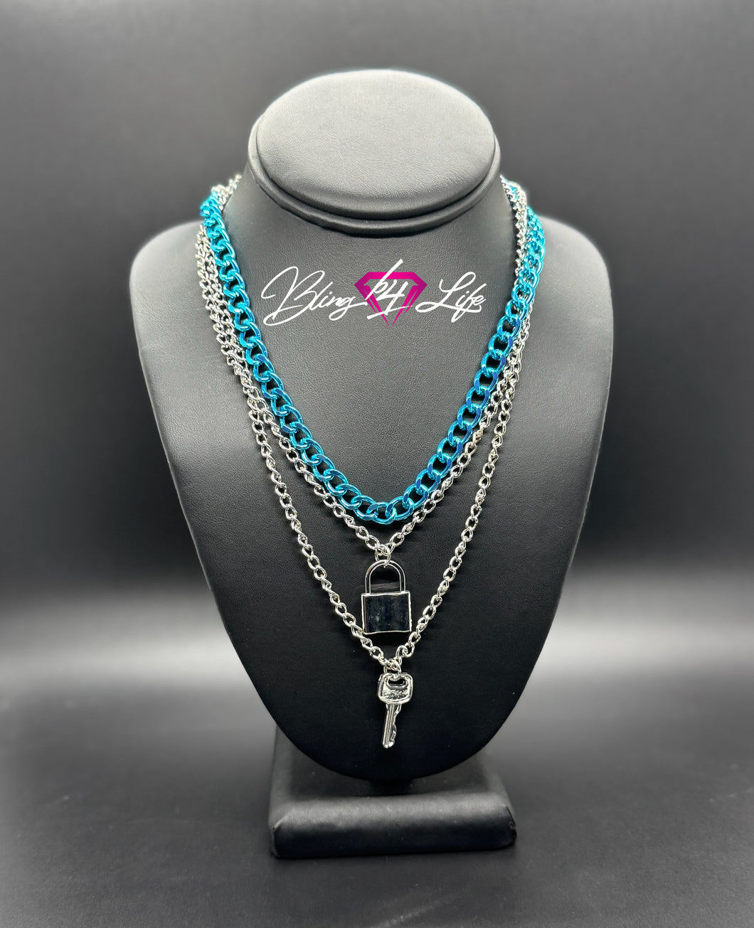 Locked Labor - Blue Necklace 1492n