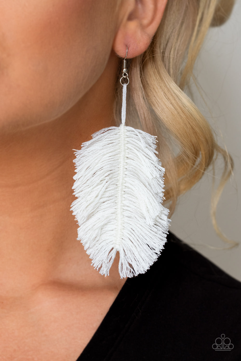 Hanging By a  Thread - White Earring 2736e