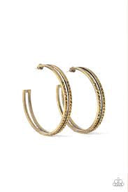 Double The Bling - Brass Earring