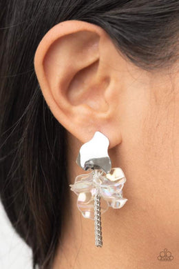 Harmonically Holographic - White Earring 2881e