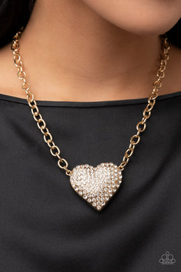Heartbreakingly Blingy - Gold Heart Necklace 1151n