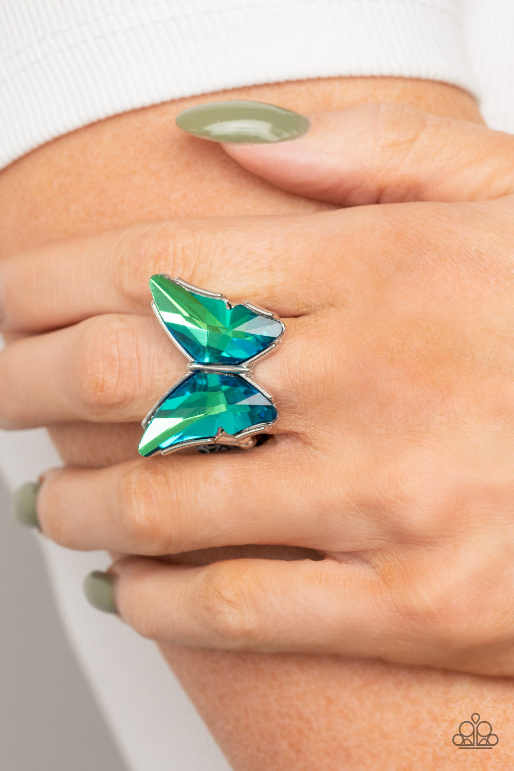 Fluorescent Flutter - Green  Butterfly Ring